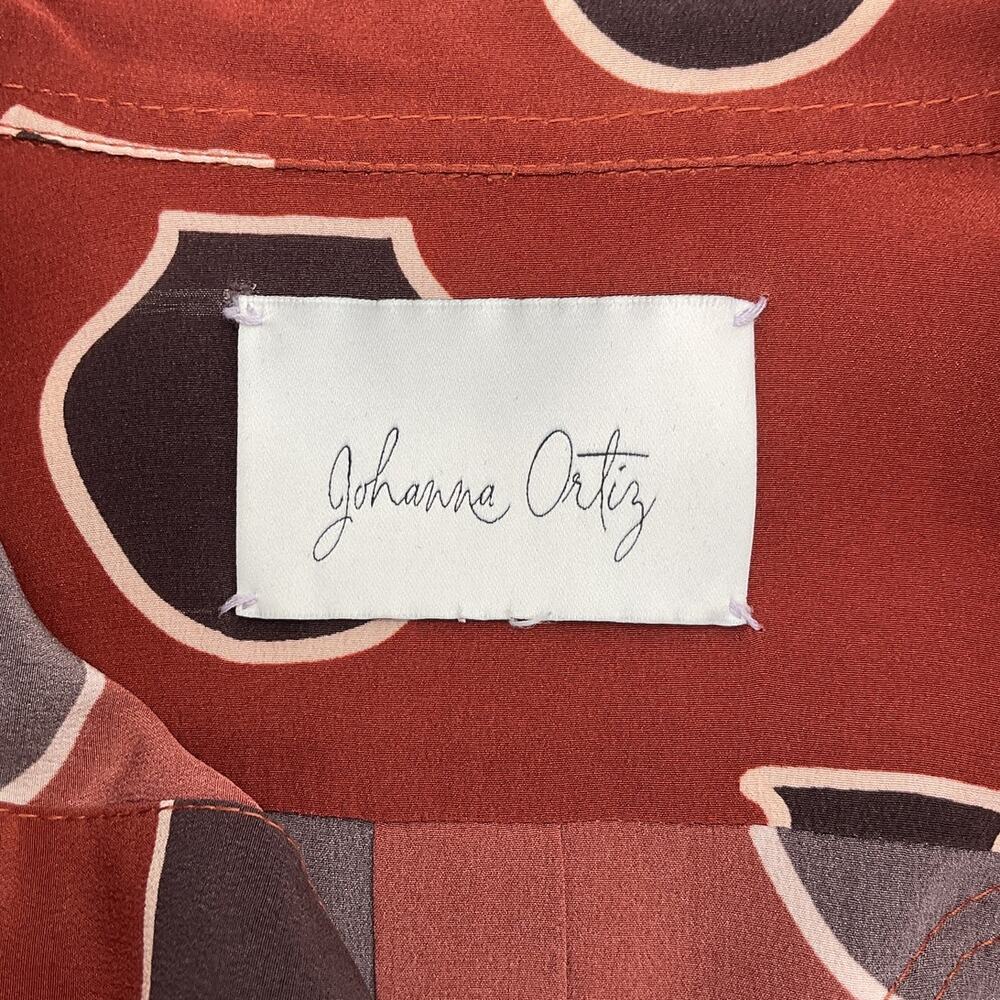 Johanna Ortiz Printed Rust Tie Neck Blouse Size S - Picture 3 of 6